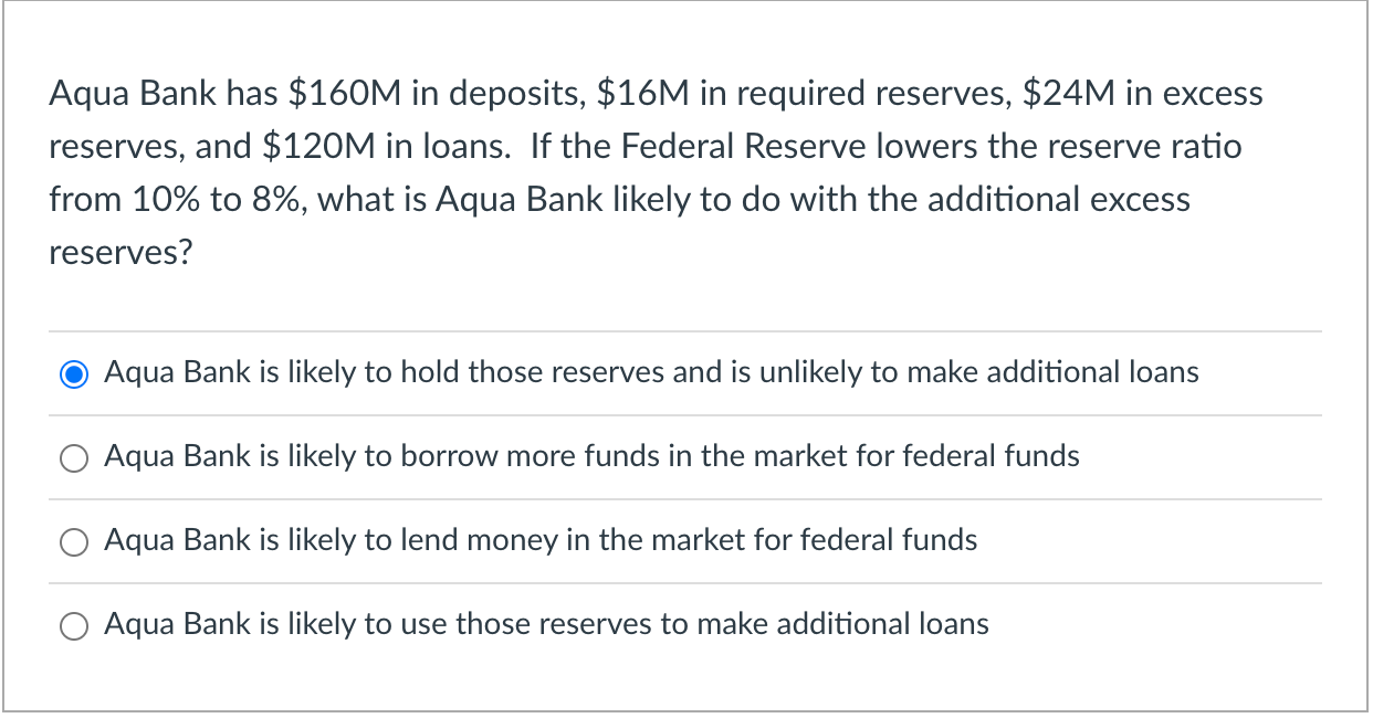 Please note that answers C and D are both incorrect. Aqua Bank