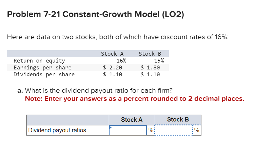  Problem 7-21 Constant-Growth Model (LO2) Here are data on two stocks,