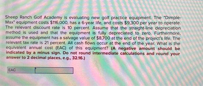 Excel format Sheep Ranch Golf Academy is evaluating new golf practice equipment.