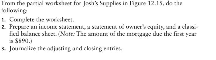 Using the Partial worksheet below, complete the following: From the partial worksheet