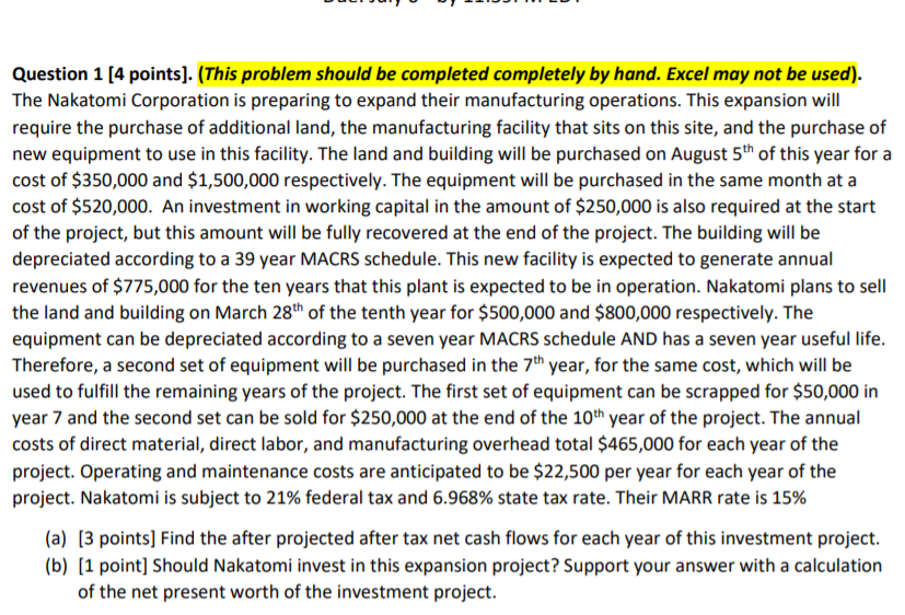 Solve question by hand please ASAP please! Question 1[4 points). (This
