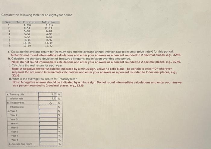  Calculate the average return for Treasury bills and the average annual