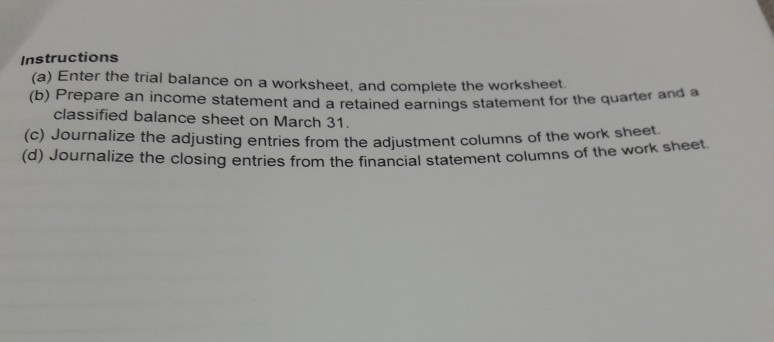1 trial balance columns of the work sheet on March 31 2010