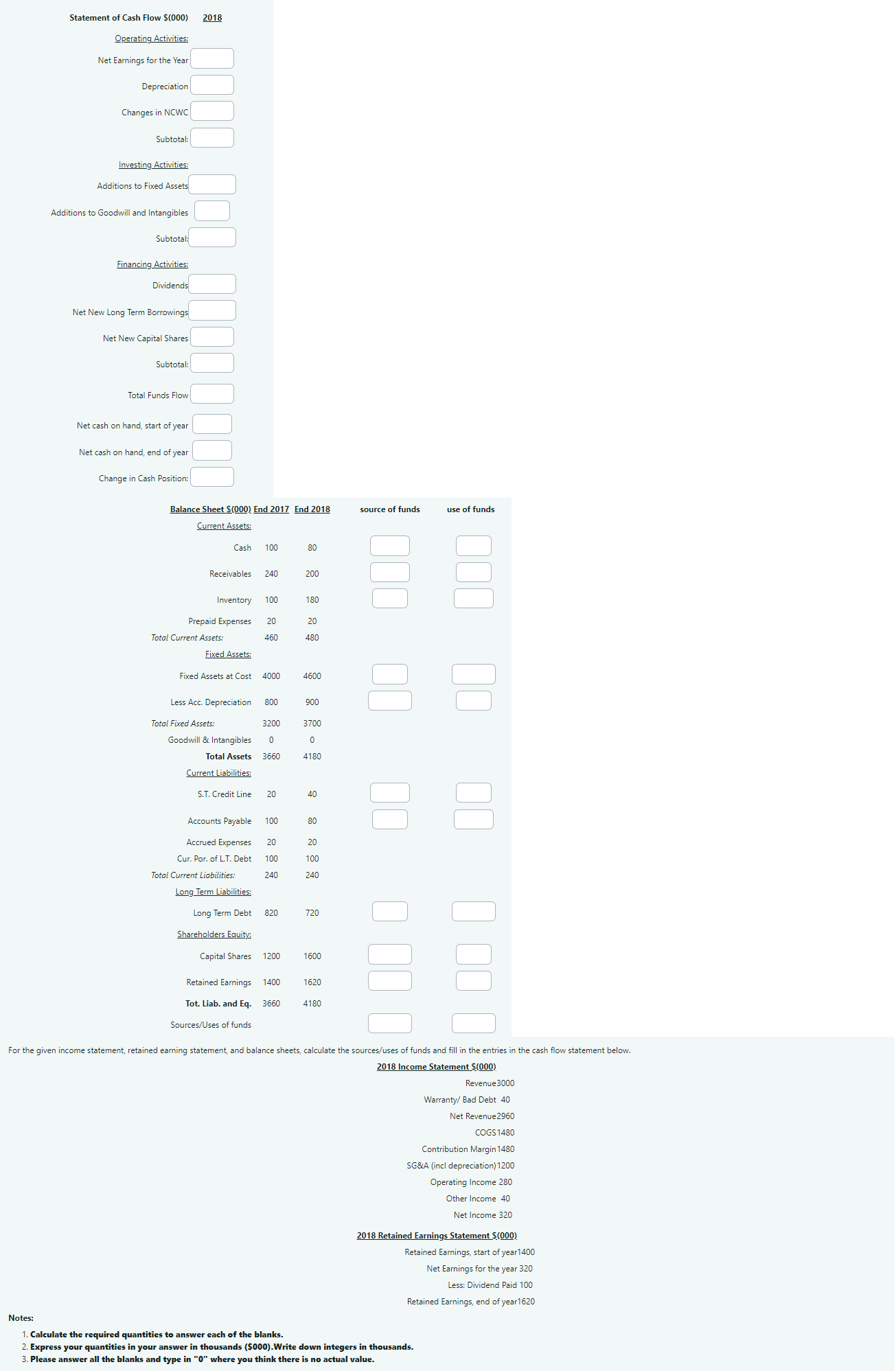  For the given income statement, retained earning statement, and balance sheets,