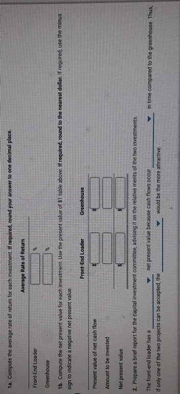 is considering two capital investments. The estimated operating income and net cash