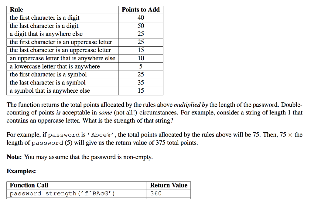 password, which is a string of characters consisting of lowercase letters, uppercase