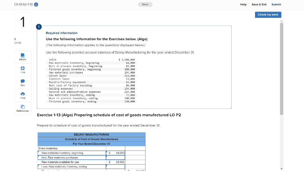  Ch 01 Ex 1-13 Saved Help Save & Exit Submit Check