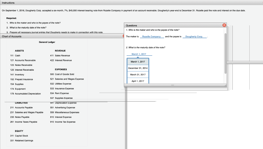  Instructions On September 1, 2016, Dougherty Corp. accepted a six-month, 7%,