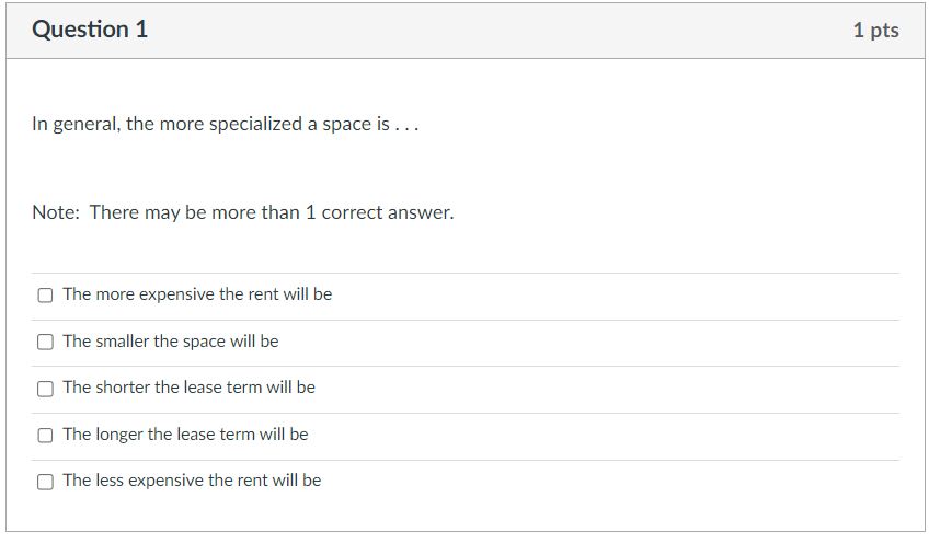  In general, the more specialized a space is ... Note: There