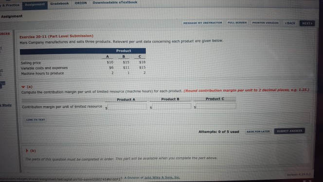 Assignment radebook ORION Downloadable eTextbook & Practice BACK Exercise 20-11 (Part