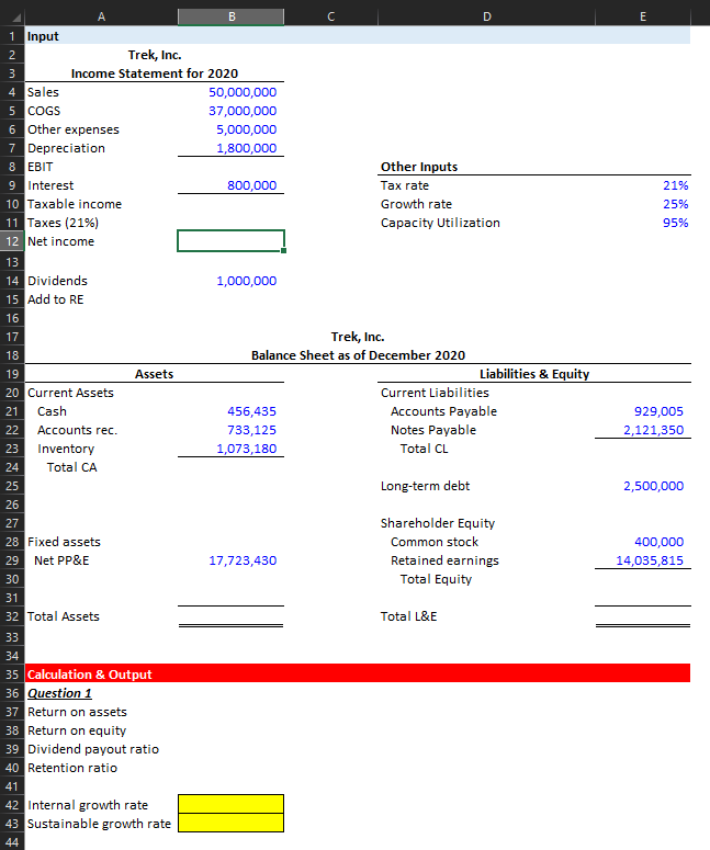  Solve For Missing Information and find the Internal growth rate and