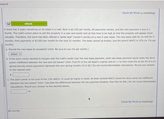  ework Check My Work (3 remaining) eBook A store has 5