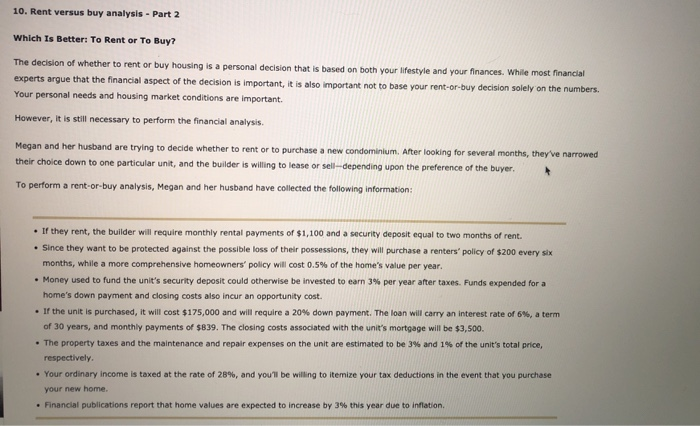  10. Rent versus buy analysis - Part 2 Which Is Better: