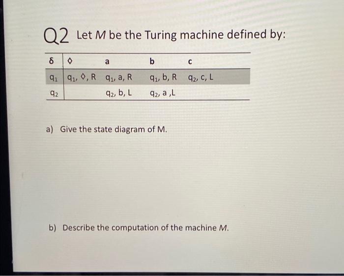 a) Give the state diagram of M. b) Describe the computation of