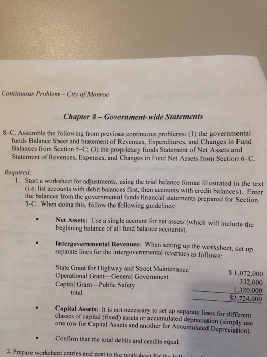  Assemble the following from previous continuous problems: (1) the governmental funds