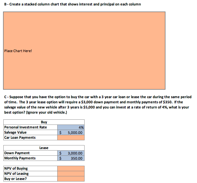 the orange cells. Question 2 You want to buy a car by