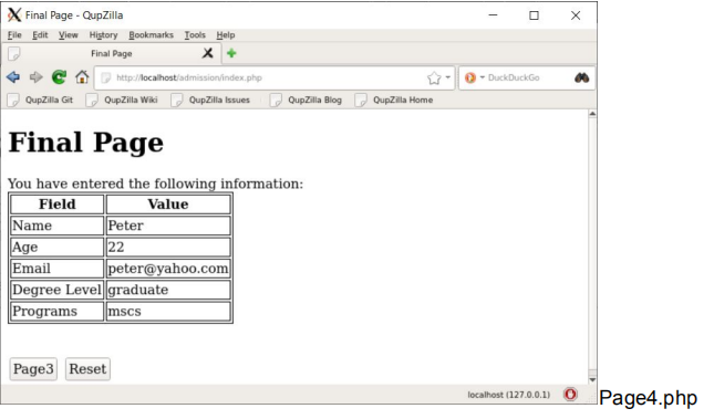 Help Personal information X + C e tp://ocalhost admission Qupila Git OupZilla