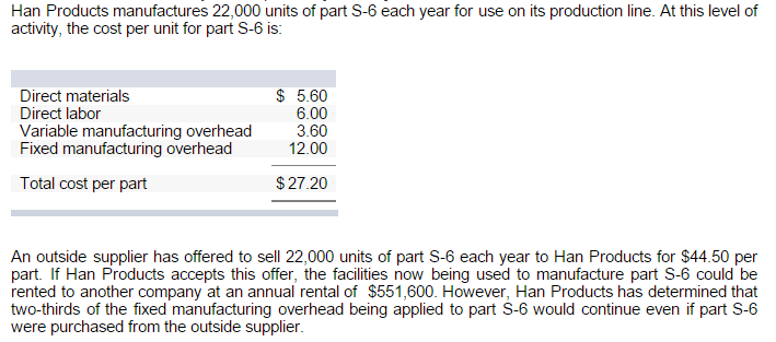  a. Calculate the per unit and total relevant cost for buying