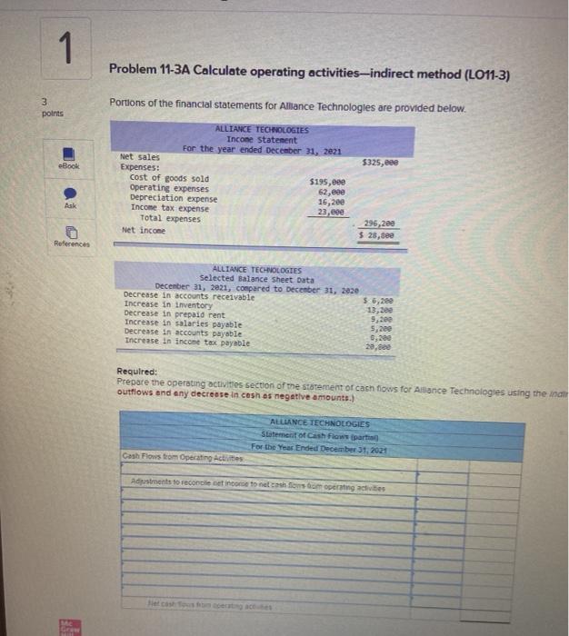  1 Problem 11-3A Calculate operating activities-indirect method (LO11-3) 3 points Portions