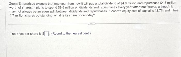  Zoom Enterprises expects that one year from now it will pay