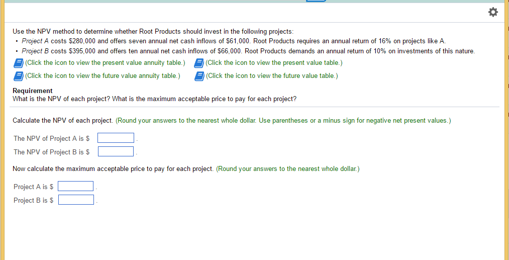 H, I need help to solve this problem Use the NPV method