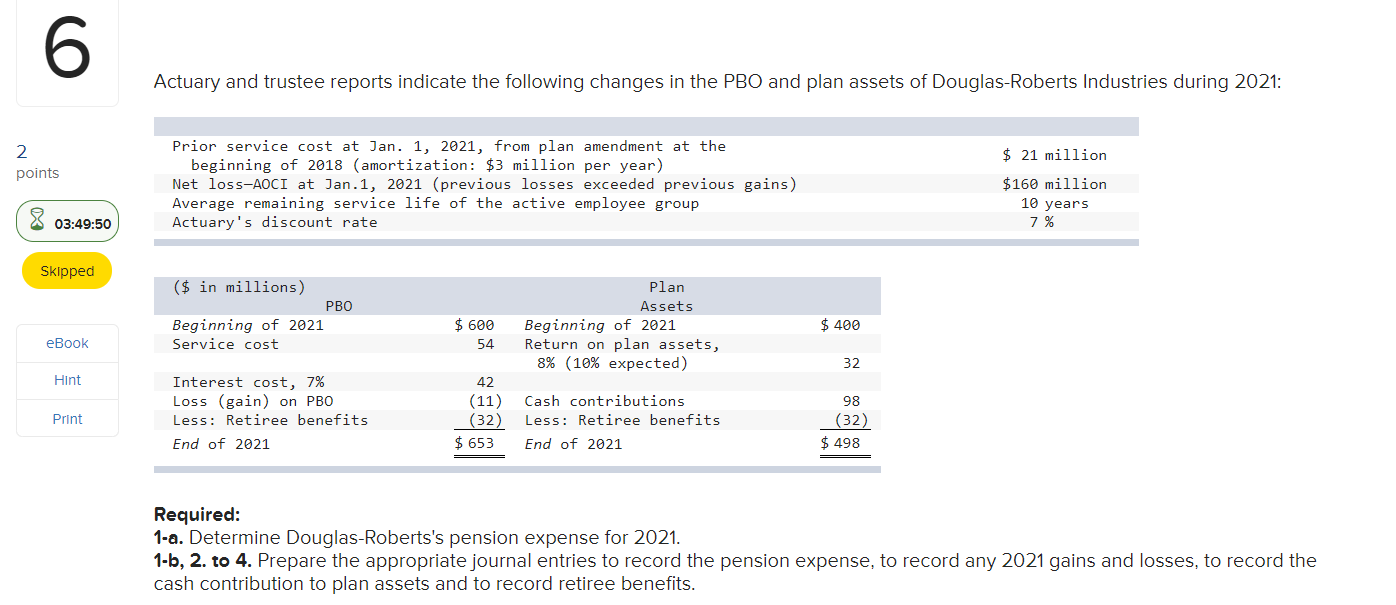 6 Actuary and trustee reports indicate the following changes in the