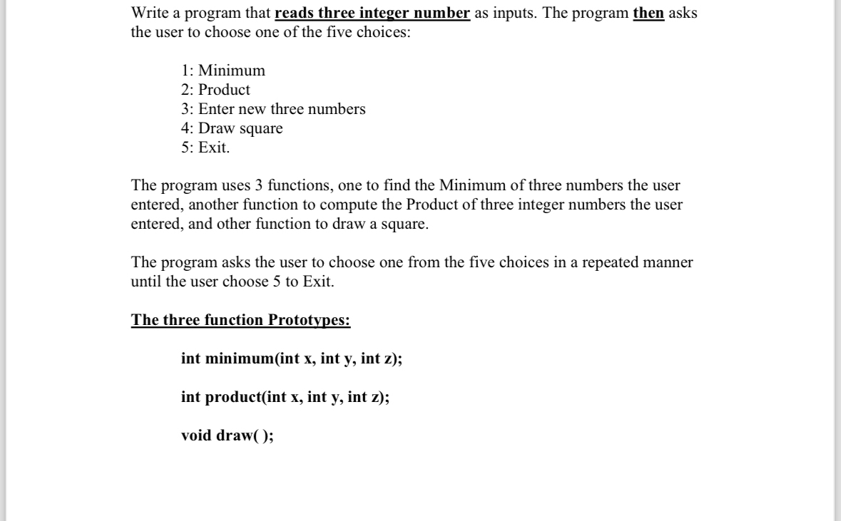  Write a program that reads three integer number as inputs. The