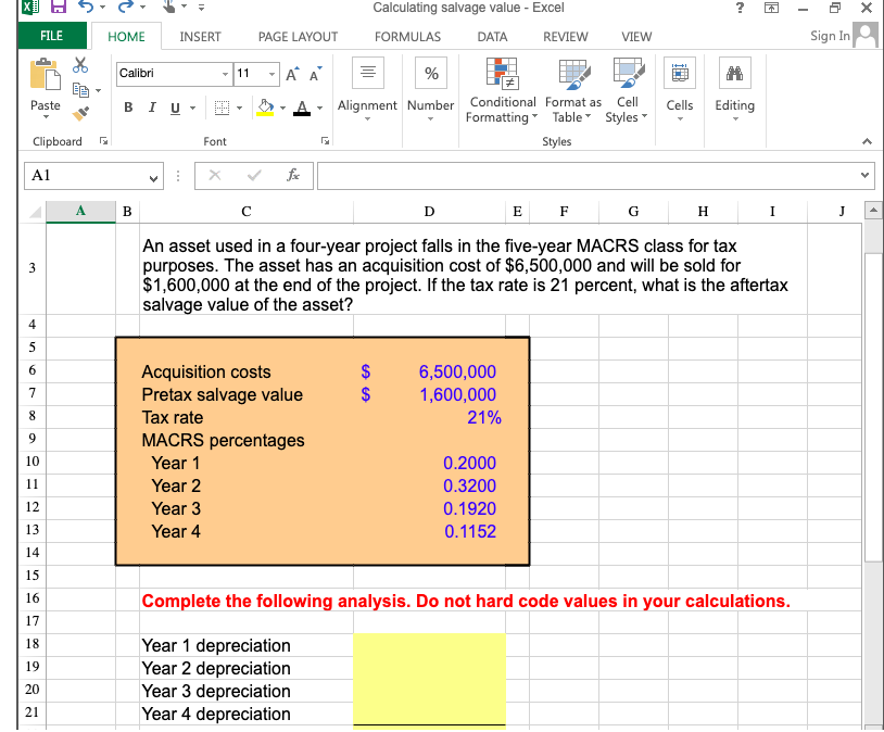  E Calculating salvage value - Excel ? - u X FILE