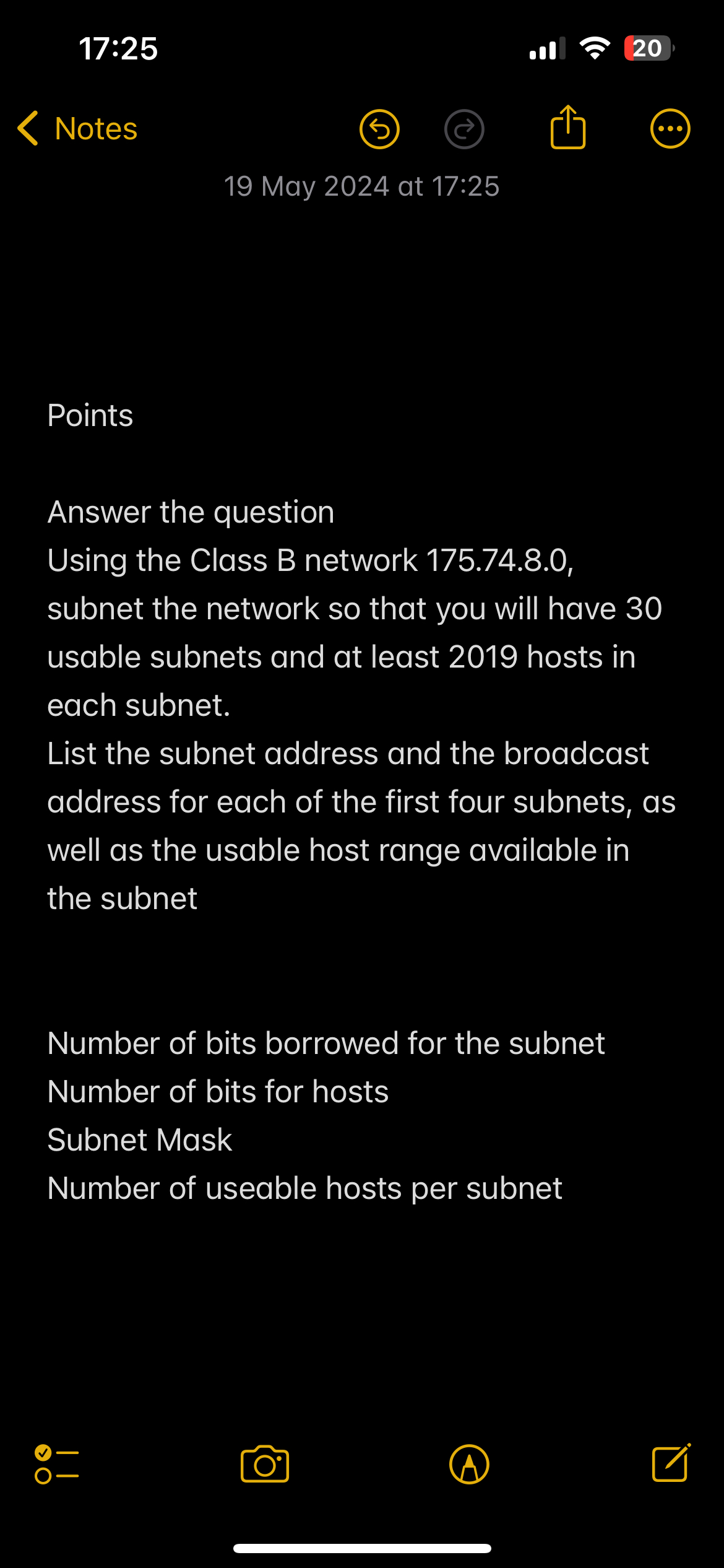  17:25 20 Notes 19 May 2024 at 17:25 Points Answer the