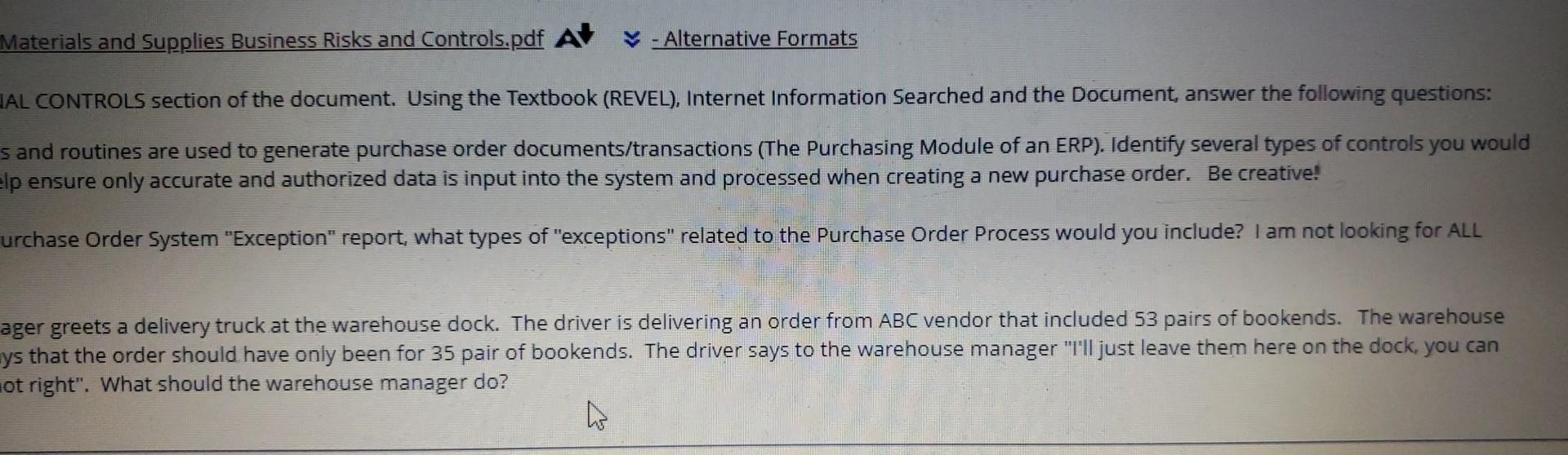 document: Als Purchasing Cycle - Purchasing Materials and Supplies Business Risks and