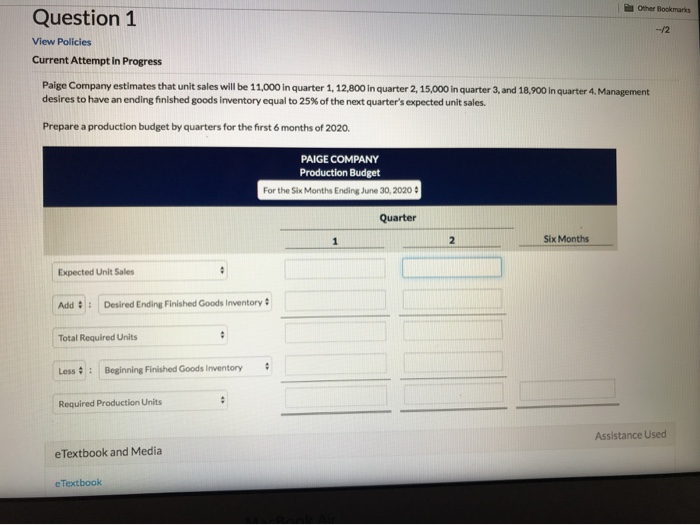  Other Bookmarks Question 1 --/2 View Policies Current Attempt in Progress