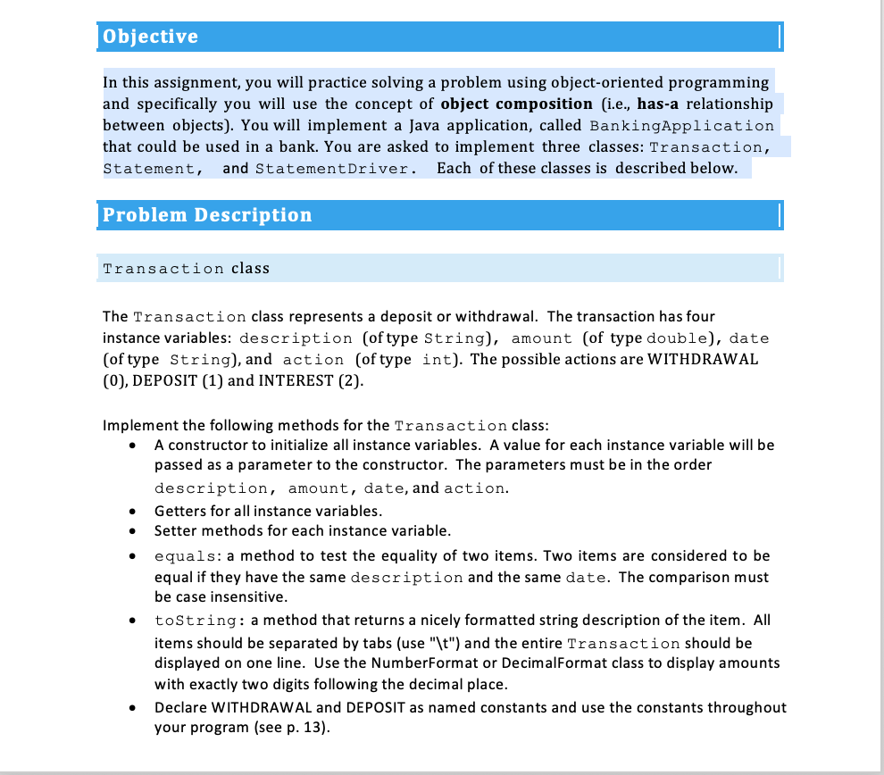  program is in java Objective In this assignment, you will practice