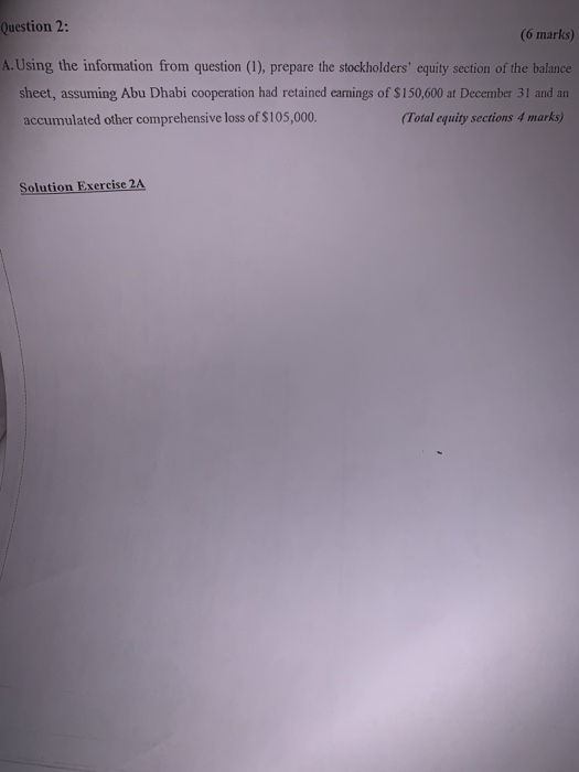 prepare the stockholders' equity section of the balance sheet, assuming Abu Dhabi
