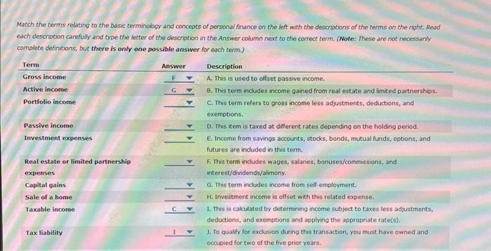 Match the terms relating to the basic terminology and concepts of