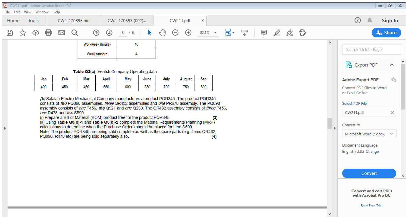 PDF 11 13 Table Q3(b)-1 12 120 14 Week PQR345 QR432 15
