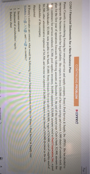  CONTINUING PROBLEM CON1-1 Financial Statements for a New Business Plan Penny