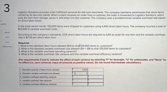 help 3 1 points eBook Hint Logistics Solutions provides order fulfillment services