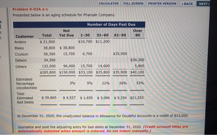  CALCULATOR FULL SCREEN PRINTER VERSION BACK NEXT Problem 9-03A a-C Presented