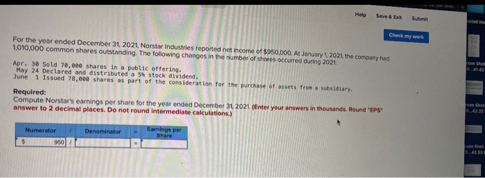  Help Save & Exit Submit Check my work For the year