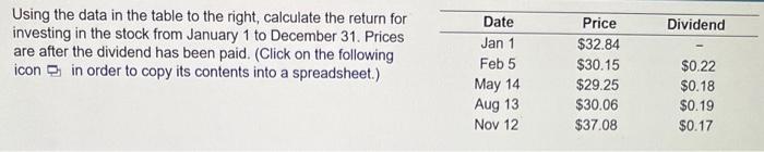  Using the data in the table to the right, calculate the