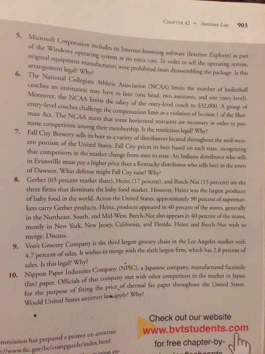  Business Law II Please answer question 5. CHAPTER 42 Antitrust La