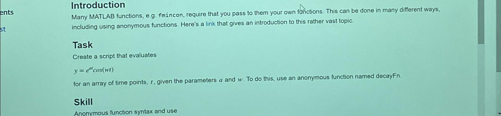  Introduction Many MATLAB functions, e.g. fmincon, require that you pass to