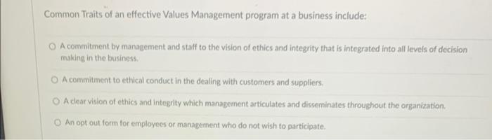  Common Traits of an effective Values Management program at a business