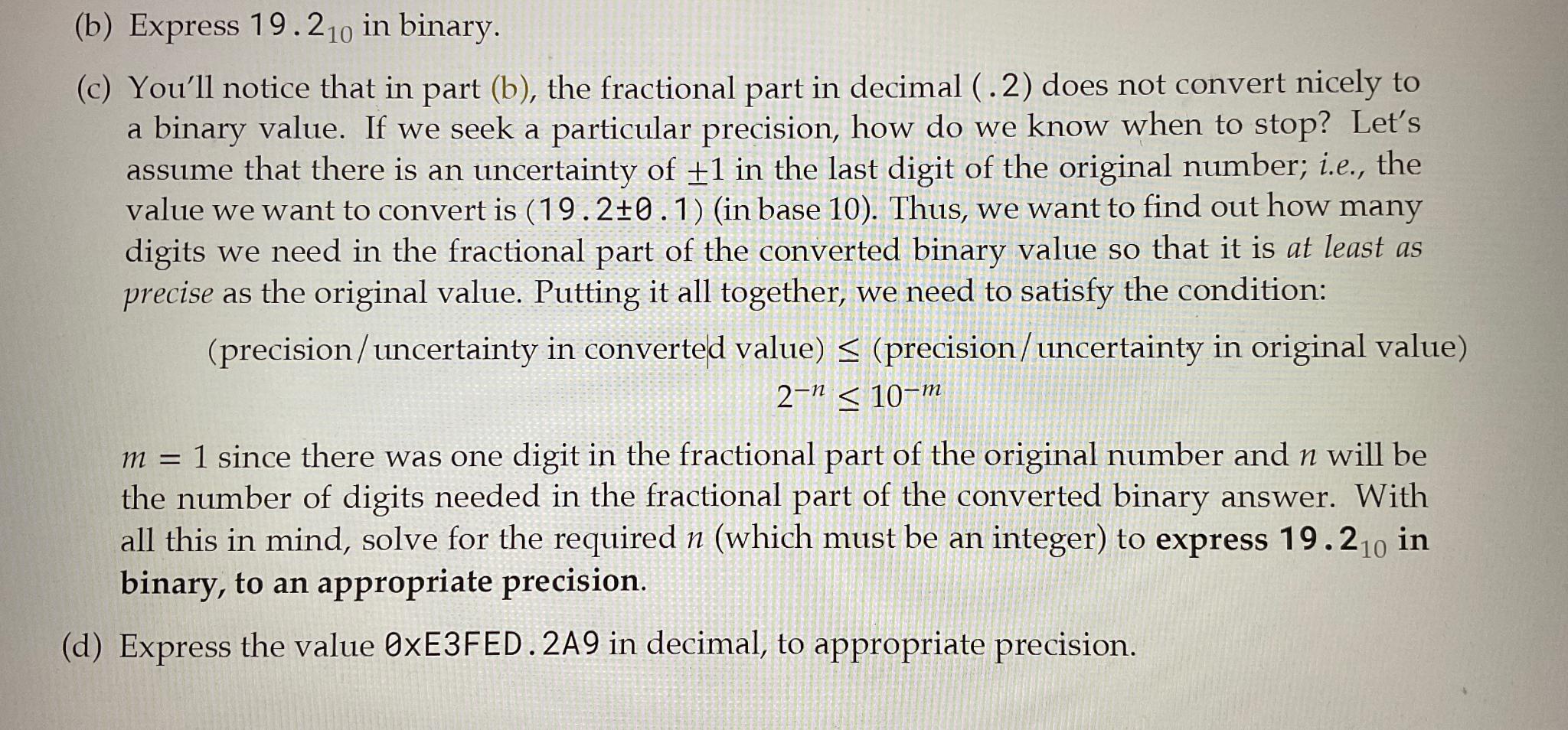  (b) Express 19.210 in binary. (c) You'll notice that in part