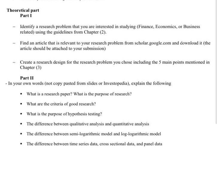 Theoretical part Part 1 Identify a research problem that you are