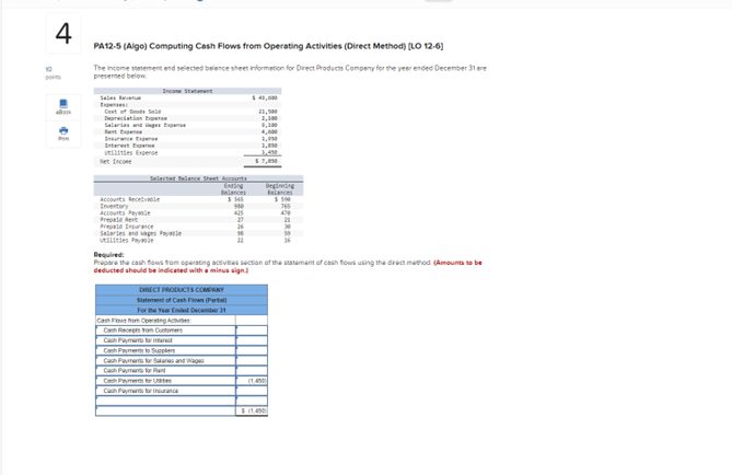  4 PA12.5(Algo) Computing Cash Flows from Operating Activities (Direct Method)[Lo 12-6]