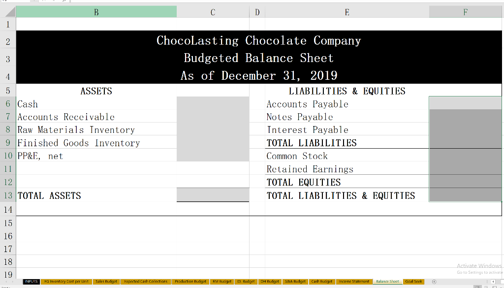 of each month. The Company uses variable costing in its budgeted income