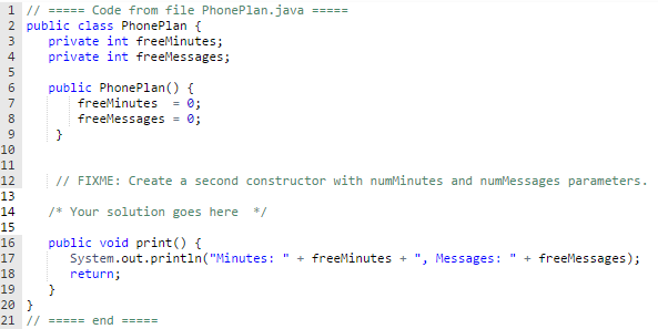 (JAVA) We have a partially defined PhonePlan class, as shown below, where