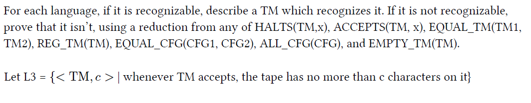  For each language, if it is recognizable, describe a TM which