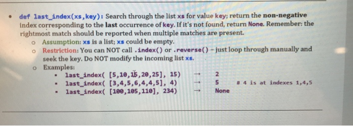  Could someone write this program in python def last index(xs, key):